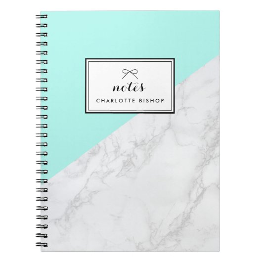 Modern wit marmer met Aqua Blue Block Notitieboek (Voorkant)