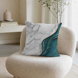 Modern wit marmer met donker teal en goud kussen