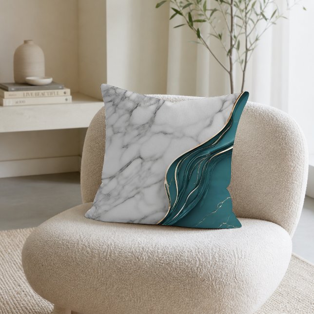 Modern wit marmer met donker teal en goud kussen (Creator heeft geüpload)