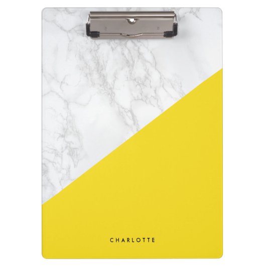 Modern wit marmer met geel blok gepersonaliseerd klembord (Voorkant)