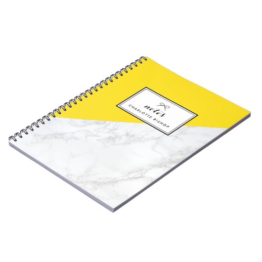 Modern wit marmer met geel blok notitieboek (Linkerzijde)