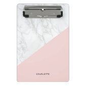 Modern wit marmer met roze blok gepersonaliseerd mini klembord (Voorkant)