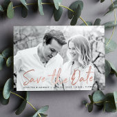 Modern Wit Marmer Roos Goud Script Foto Save The Date