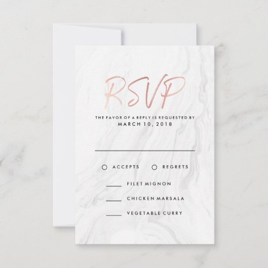 Modern Wit Marmer Roze Goud | Huwelijk RSVP Menu (Voorkant)