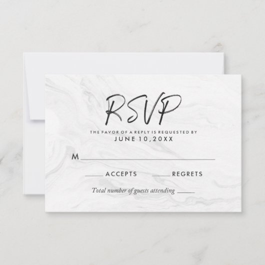 Modern wit marmer script | Bruiloft RSVP Kaart (Voorkant)