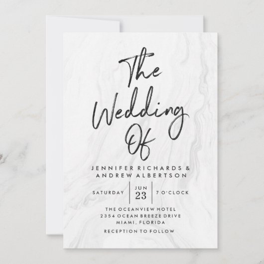 Modern wit marmer script | Huwelijksuitnodiging Kaart (Voorkant)