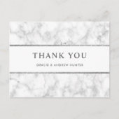 Modern wit marmer zilveren glitter dank u briefkaart (Voorkant)