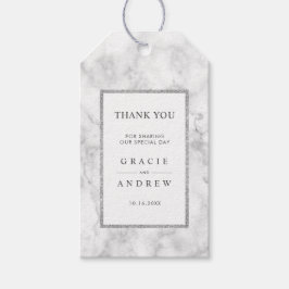 Modern wit marmer zilveren glitter dank u cadeaulabel