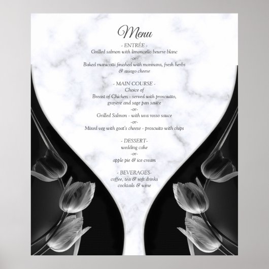 Modern Wit - Marmer Zwart Abstract Menu Poster (Voorkant)