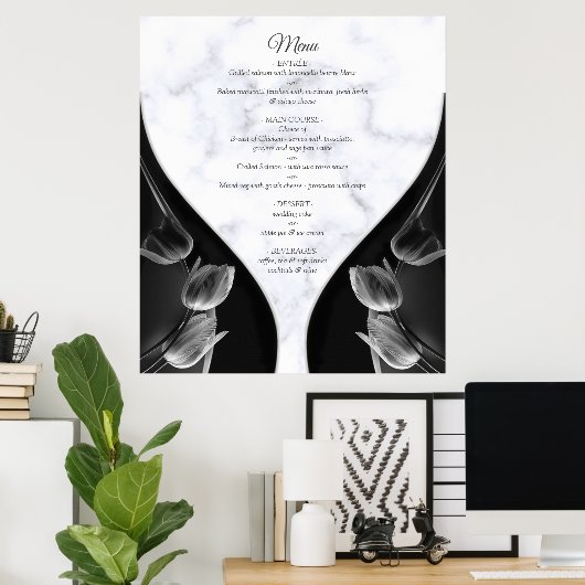 Modern Wit - Marmer Zwart Abstract Menu Poster (Thuiskantoor)