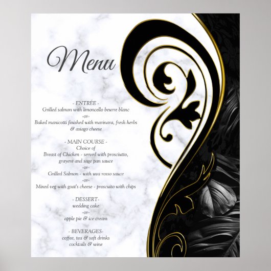 Modern Wit - Marmer Zwart Abstract Menu Poster (Voorkant)