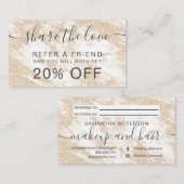Modern wit marmeren haar make-up goud glitter aanbevelingskaartje (Voorkant / Achterkant)