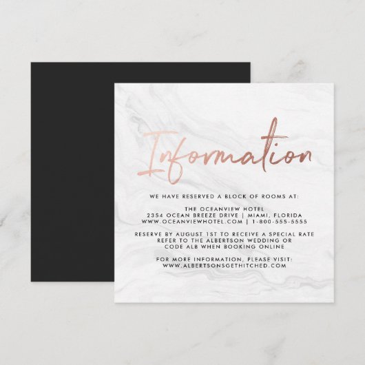 Modern wit marmeren schrift | Trouwinformatie Kaart (Voorkant / Achterkant)