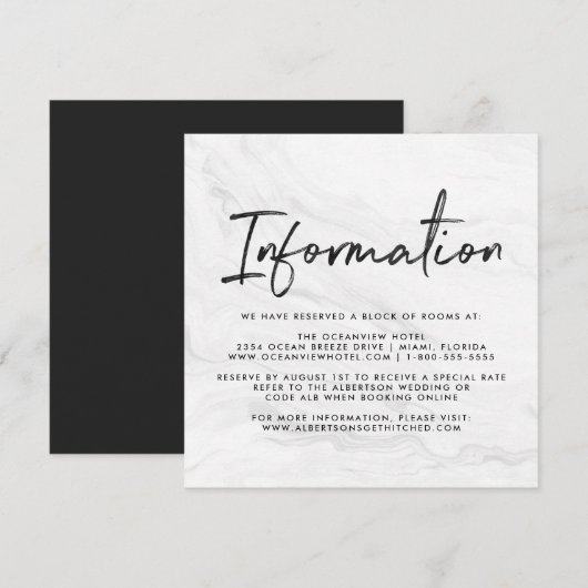 Modern wit marmeren schrift | Trouwinformatie Kaart (Voorkant / Achterkant)