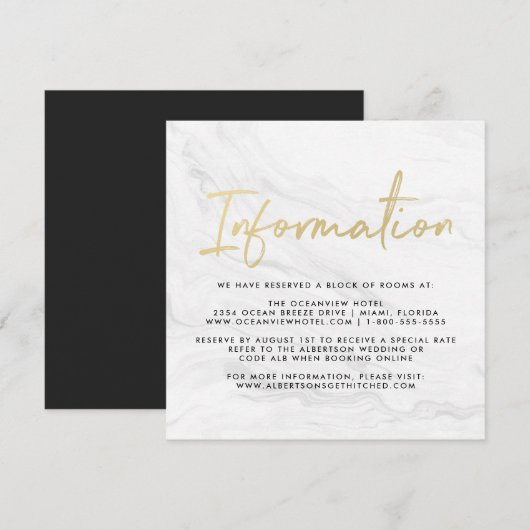Modern wit marmeren script | Trouwinformatie Kaart (Voorkant / Achterkant)