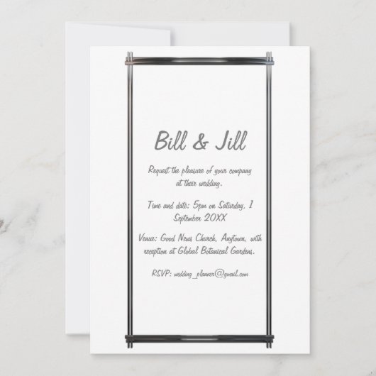 Modern wit met Chrome Art Deco Lijst bruiloft Kaart (Voorkant)