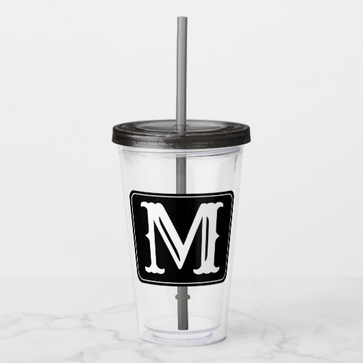 Modern  wit monogram acryl drinkbeker (Voorkant)