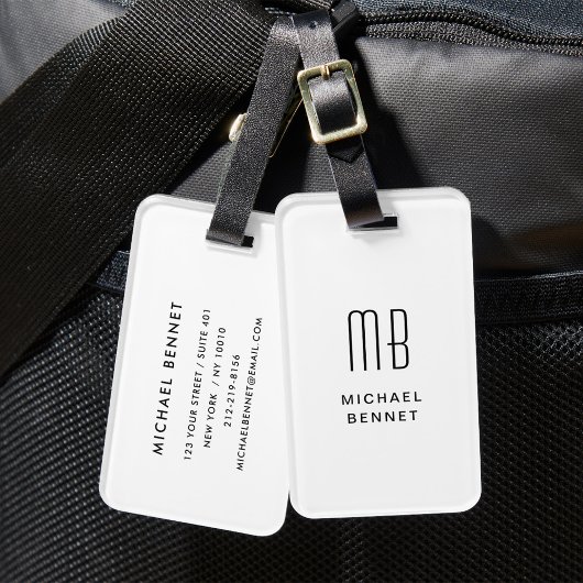 Modern wit monogram bagagelabel