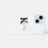 MODERN WIT MONOGRAM NAAM MET BLOEMIG K INITIAAL iPhone 15 CASE (Achterkant horizontaal)