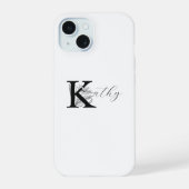 MODERN WIT MONOGRAM NAAM MET BLOEMIG K INITIAAL iPhone 15 CASE (Achterkant)