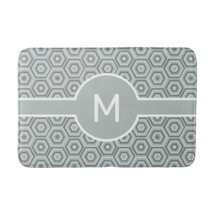 Modern Wit Monogram op Grijze Geometrische Badmat