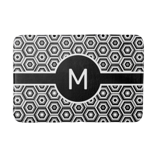 Modern wit Monogram op zwart-wit geometrisch Badmat (Voorkant)