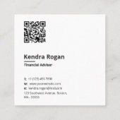 Modern Wit Monogram QR-code minimaal Vierkante Visitekaartje (Achterkant)