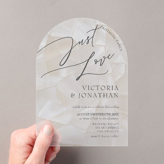 Modern Wit Niets Fancy Alleen Liefde Trouwen Acryl Uitnodigingen (Insitu (Draagbaar))