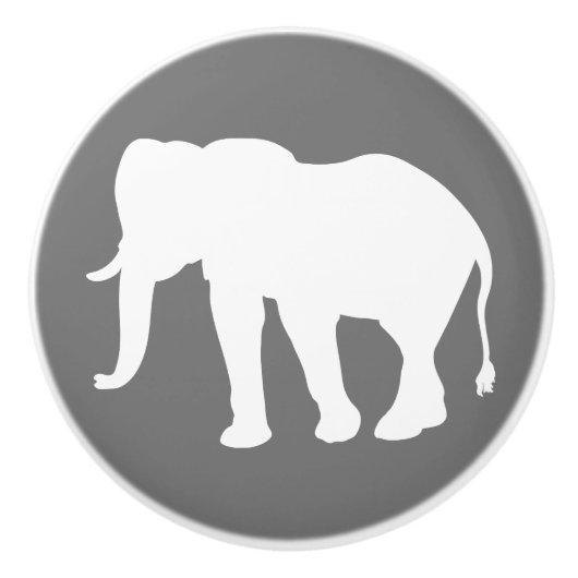 Modern wit olifant silhouet & grijs keramische knop (Voorkant)