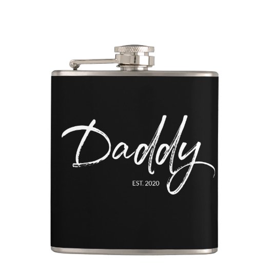 Modern Wit op Zwart Daddy Script Custom jaar vader Heupfles (Voorkant)