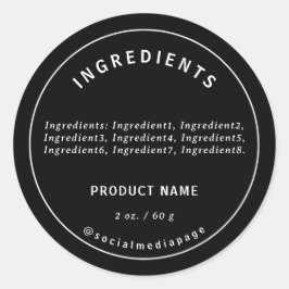 Modern wit op zwart Ingrediënten Productlabel Ronde Sticker