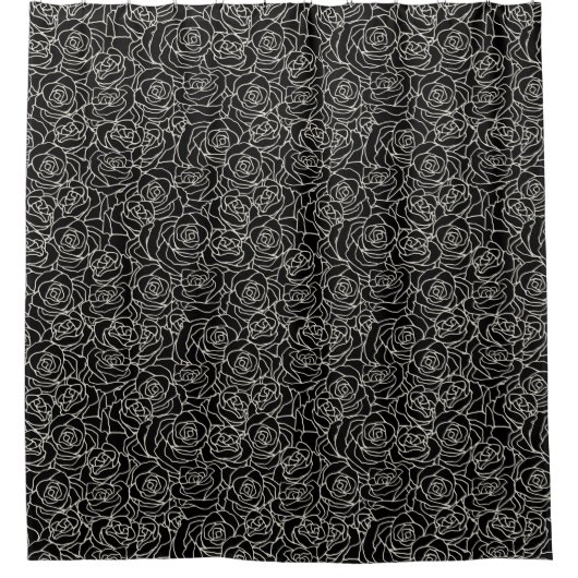 Modern wit op zwart Rozen patroon Douchegordijn (Voorkant)