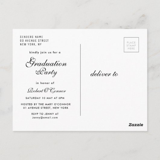 Modern wit penseel belettering afstuderen uitnodig briefkaart (Achterkant)