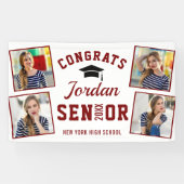 Modern Wit Rood Afstuderen Klasse van 2024 4 FOTO Spandoek (Horizontaal)