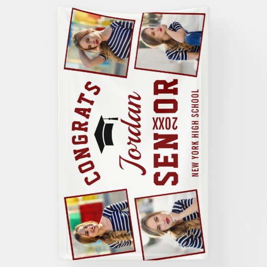 Modern Wit Rood Afstuderen Klasse van 2024 4 FOTO Spandoek (Verticaal)