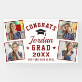 Modern Wit Rood Afstuderen Klasse van 2024 4 FOTO Spandoek (Horizontaal)