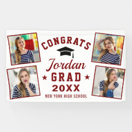 Modern Wit Rood Afstuderen Klasse van 2024 4 FOTO Spandoek