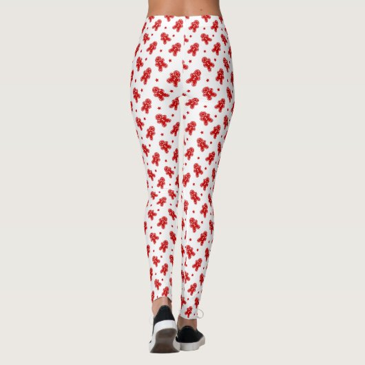 Modern Wit & Rood Gingerbread Man Patroon Leggings (Achterkant)
