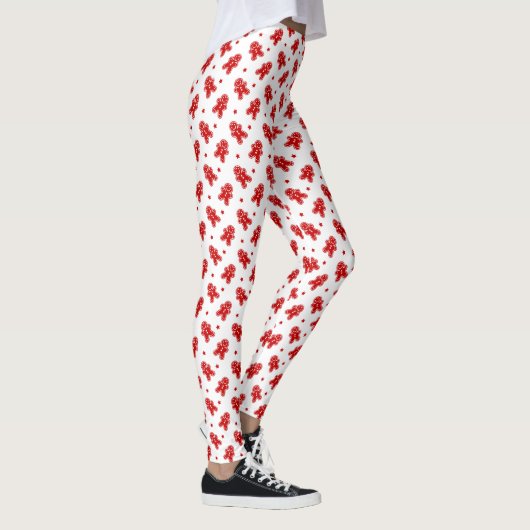 Modern Wit & Rood Gingerbread Man Patroon Leggings (Rechts)