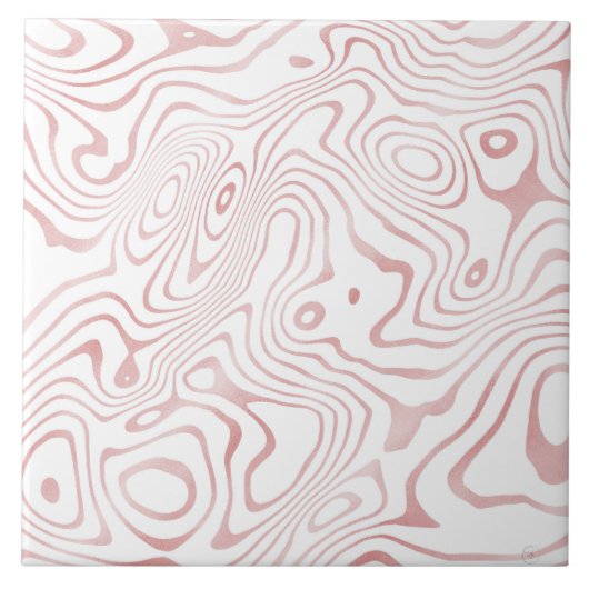 Modern Wit Rose Goud Marmer Abstract Tegeltje (Voorkant)