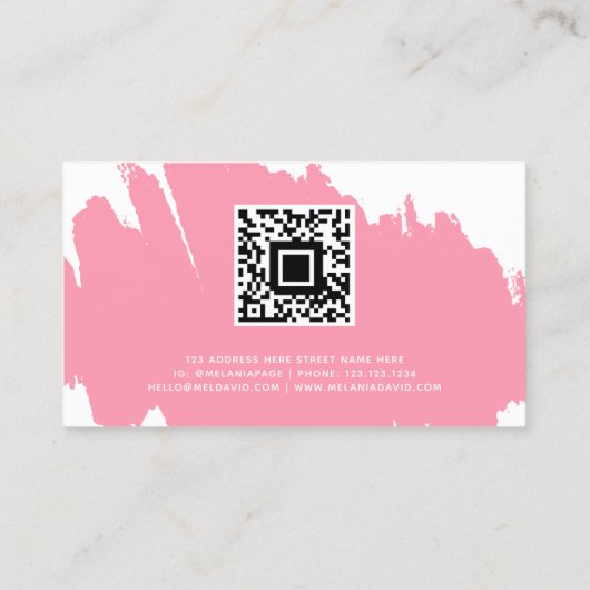 Modern Wit Roze Aangepast Monogram QR Code Minimaa Contactkaartje (Achterkant)