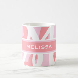 Modern wit roze kleurenmonogram personaliseer meis koffiemok