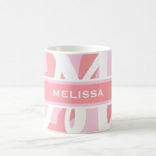 Modern wit roze kleurenmonogram personaliseer meis koffiemok