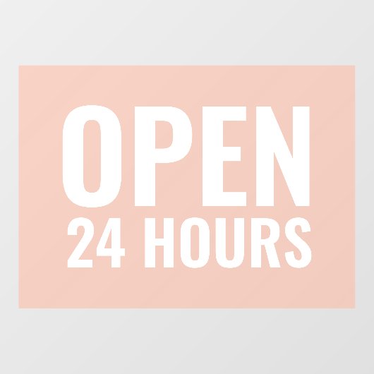 Modern Wit & Roze Open 24 Uur Venster Cling Raamsticker (Vel)