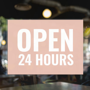 Modern Wit & Roze Open 24 Uur Venster Cling Raamsticker