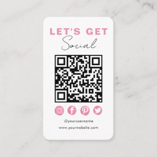Modern Wit Roze Verbind met ons QR Code Informatiekaartje