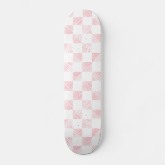 Modern wit roze vierkanten dambord persoonlijk skateboard (Voorkant)