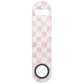 Modern wit roze vierkanten dambord speed flessenopener (Achterkant)