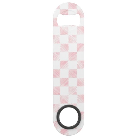 Modern wit roze vierkanten dambord speed flessenopener (Achterkant)