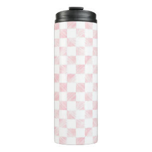 Modern wit roze vierkanten dambord thermosbeker